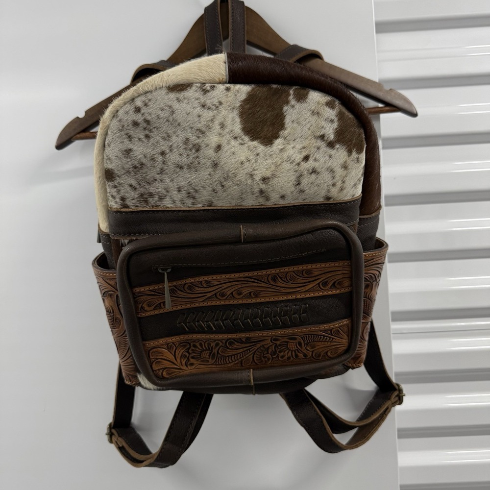 American Darling Cowhide Leather Backpack Tooled Western Brown Hair On Hide